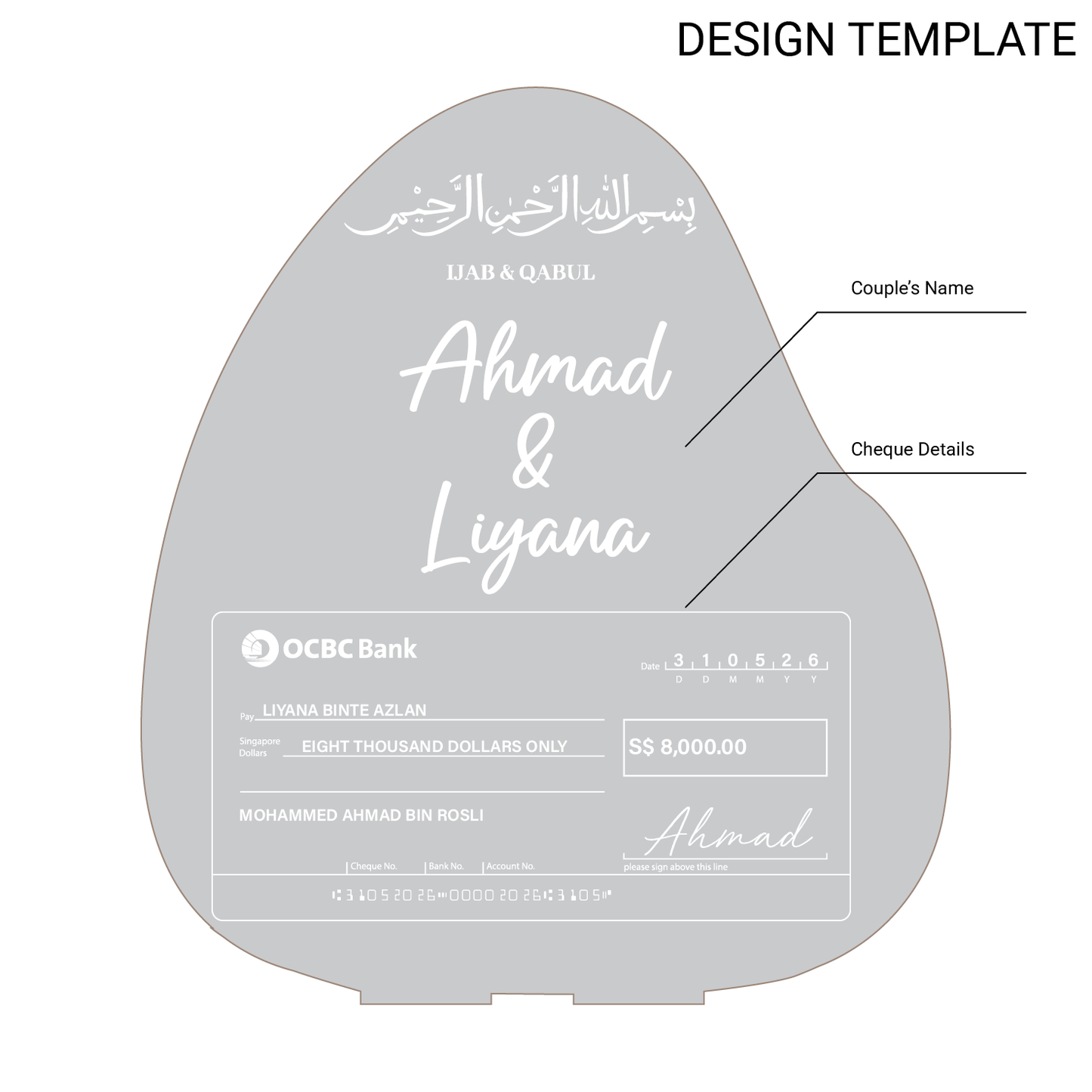 Personalized Mock Cheque Display - Amora
