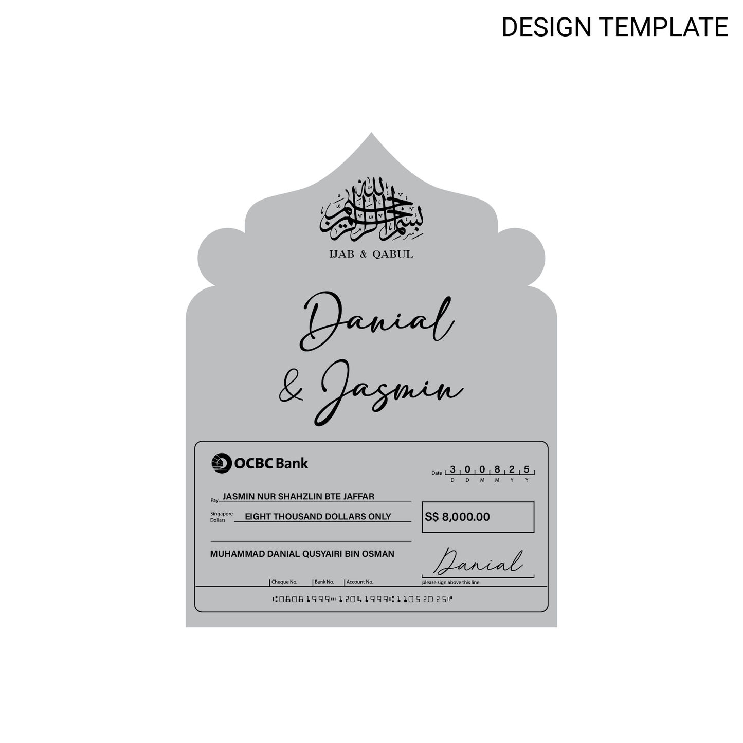 Personalized Mock Cheque Display Hantaran - Aria