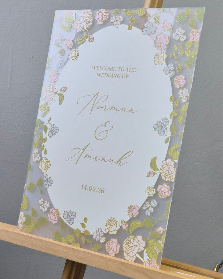 Floral Whisper Wedding Sign Welcome Sign Personalized UV Print Entrance Customised Singapore