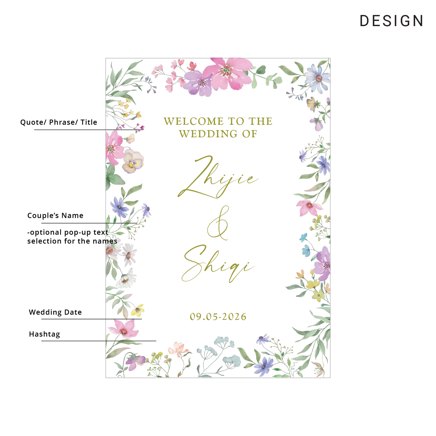Wedding Welcome Sign - Garden Romance
