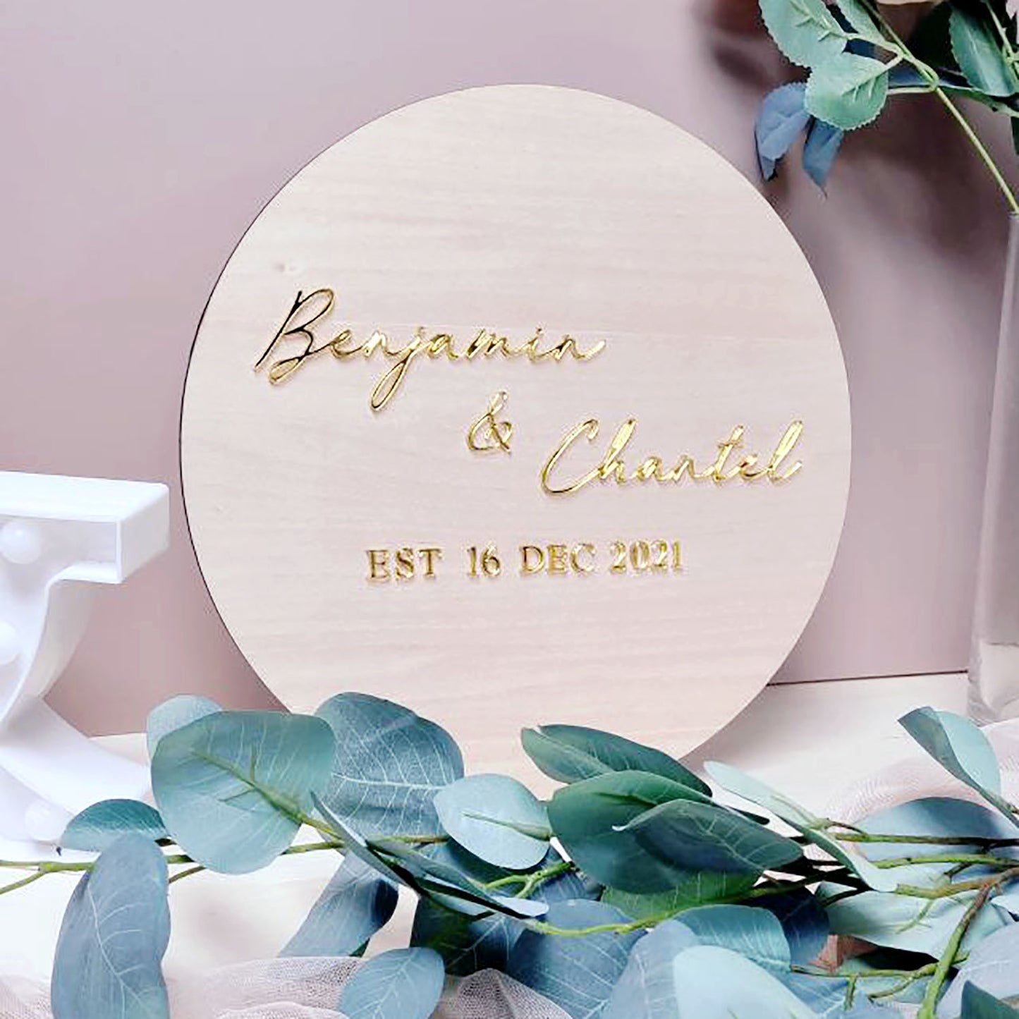 Wedding Welcome Sign - Round Signage Wood 3D Lettering