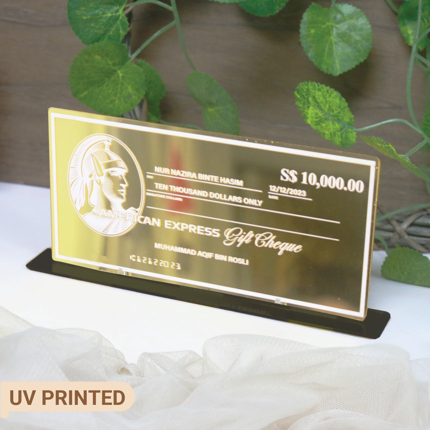 Mock Cheque Hantaran - Gold Mirror (White Printed Text)