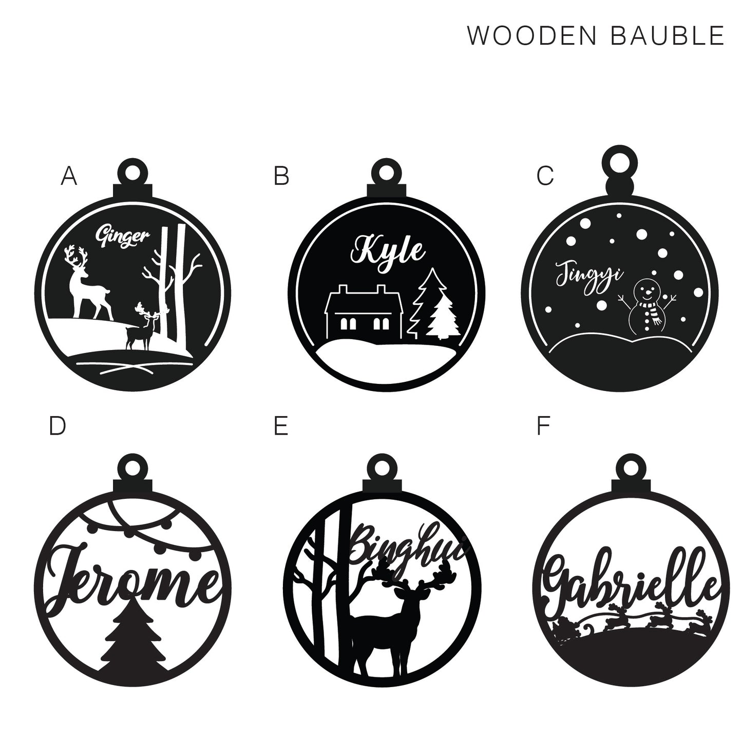 Christmas Bauble Ornament - Wood Baubles (12 designs)