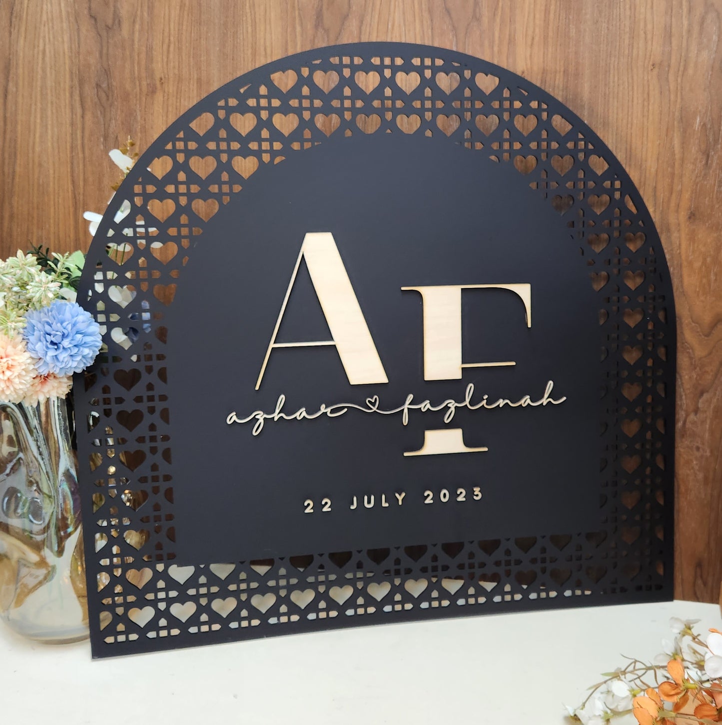 Wedding Sign - Earthy Rattan Heart Arch Personalised Welcome Sign