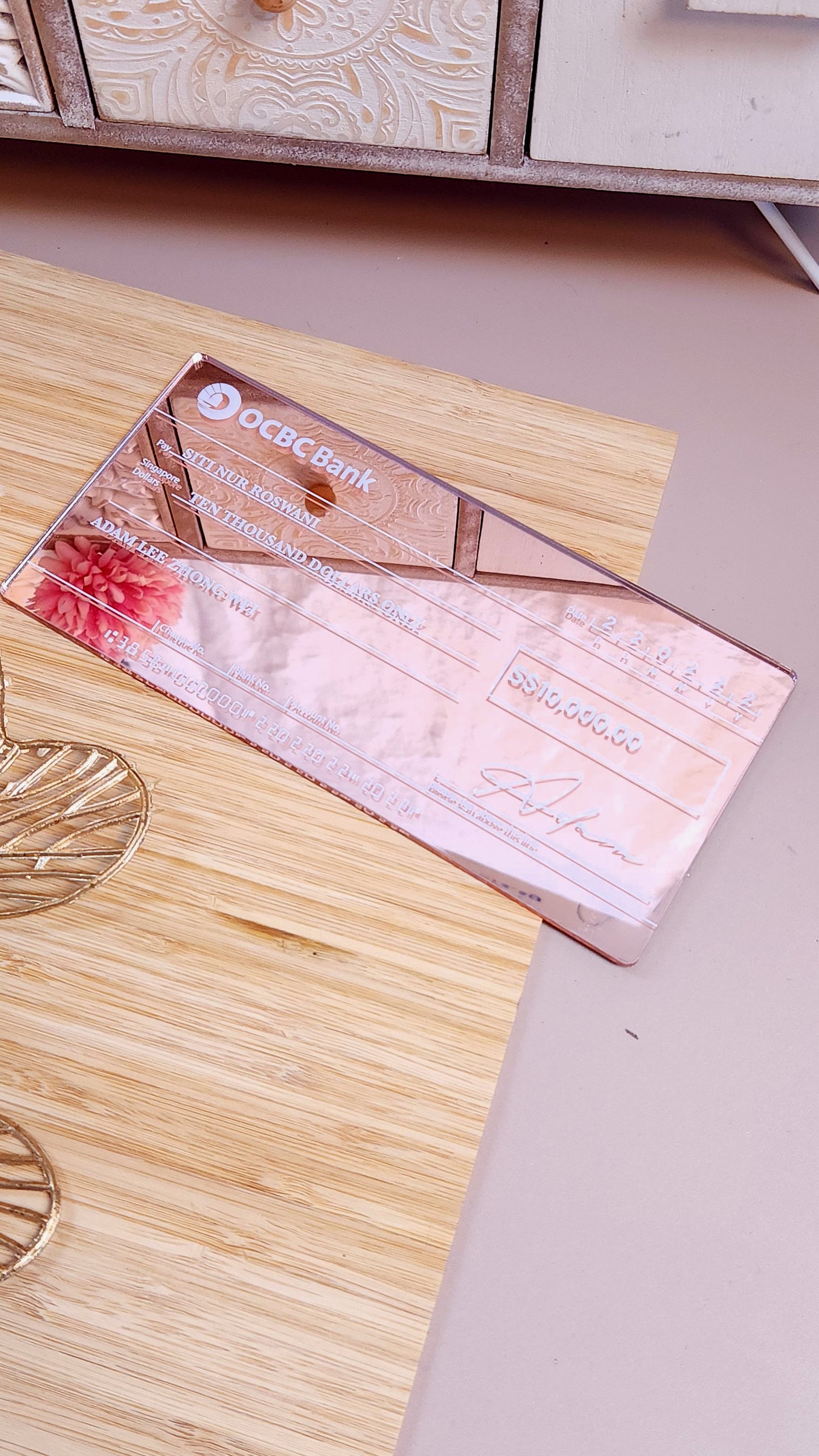 Mock Cheque Hantaran - Pink Mirror (White Mirror Text)