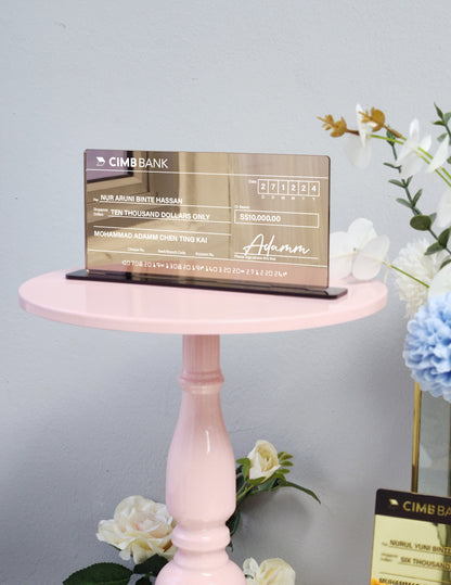 Mock Cheque Hantaran - Bronze Mirror (White Printed Text) Mock up Cheque