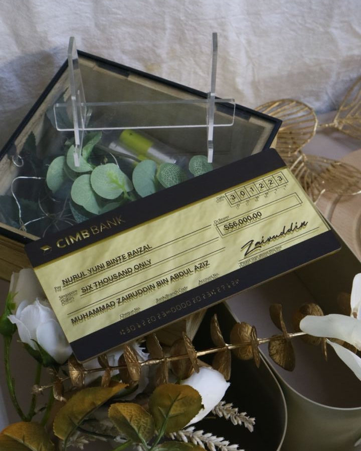 Mock Cheque Hantaran - Gold Mirror (Black Printed)