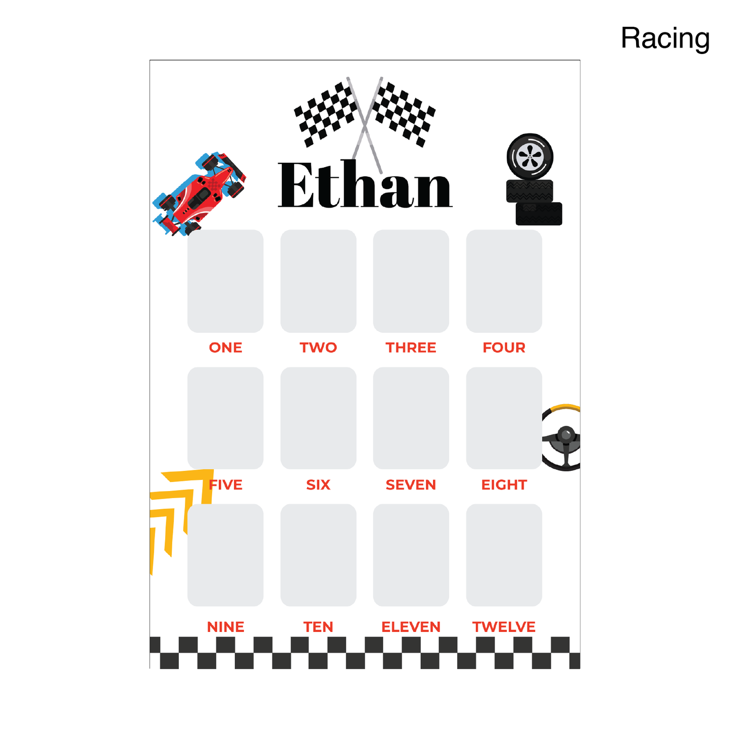 Baby Milestone Board - Racing