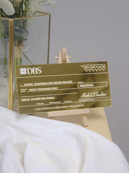 Mock Cheque Hantaran - Gold Mirror (White Printed Text)