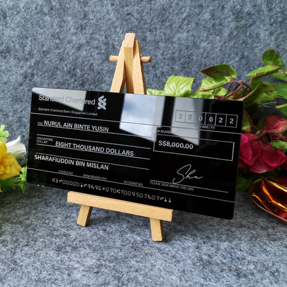 Mock Cheque Hantaran - Glossy Black (White Printed Text) Mock up Cheque