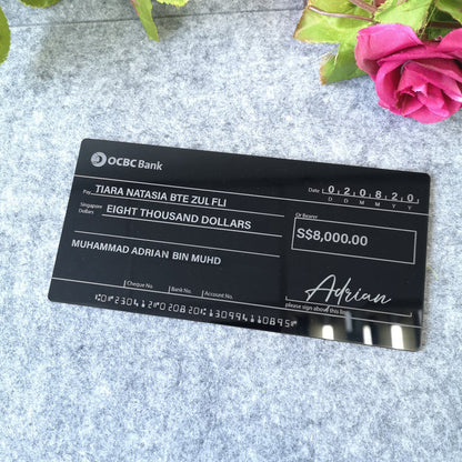 Mock Cheque Hantaran - Glossy Black (White Printed Text) Mock up Cheque