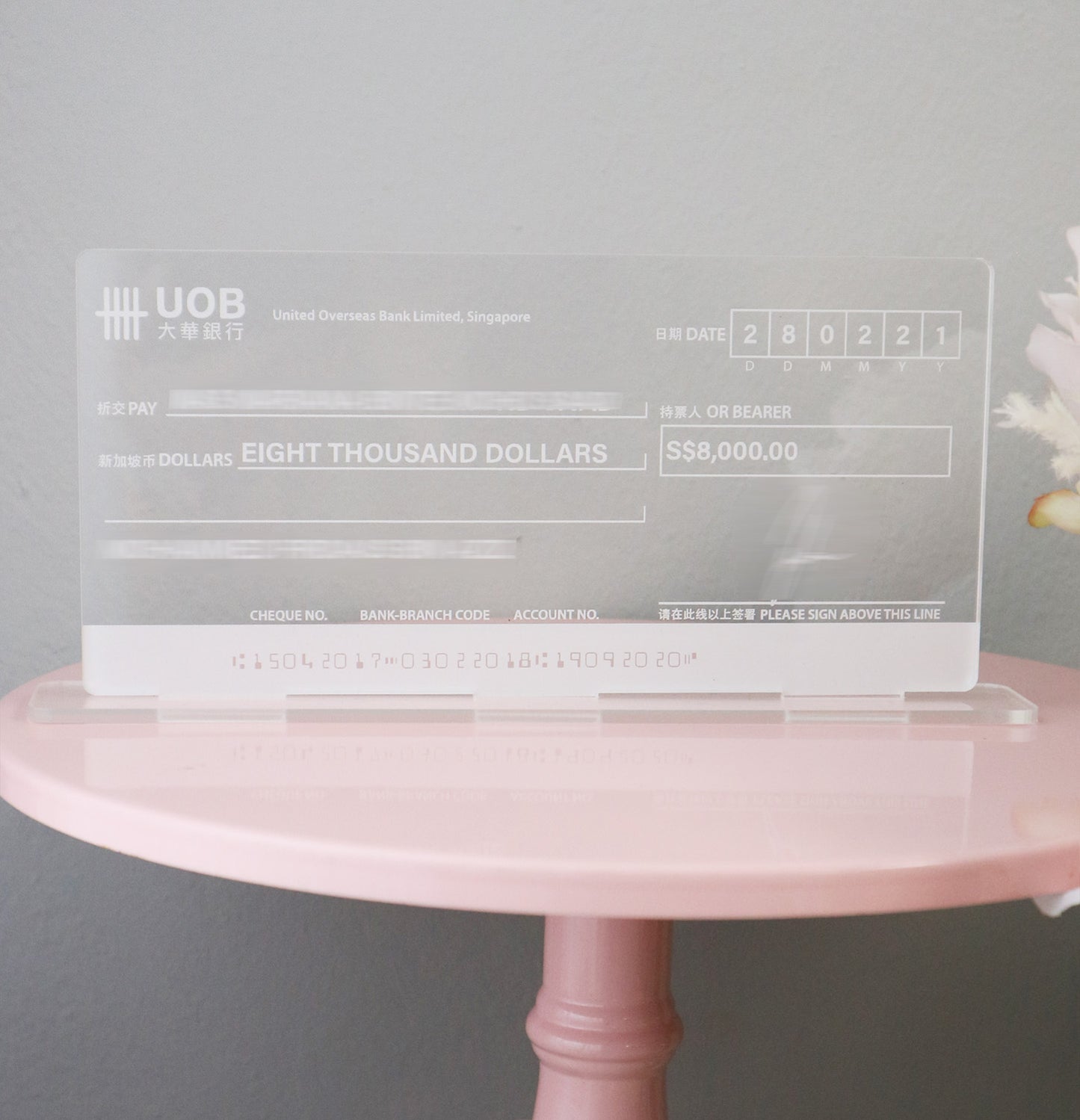Mock Cheque Hantaran - Clear Acrylic Mock up Cheque