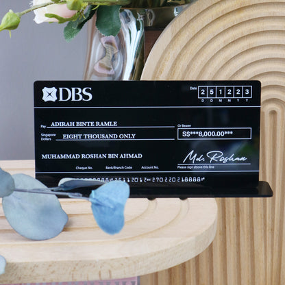 Mock Cheque Hantaran - Glossy Black (White Printed Text) Mock up Cheque