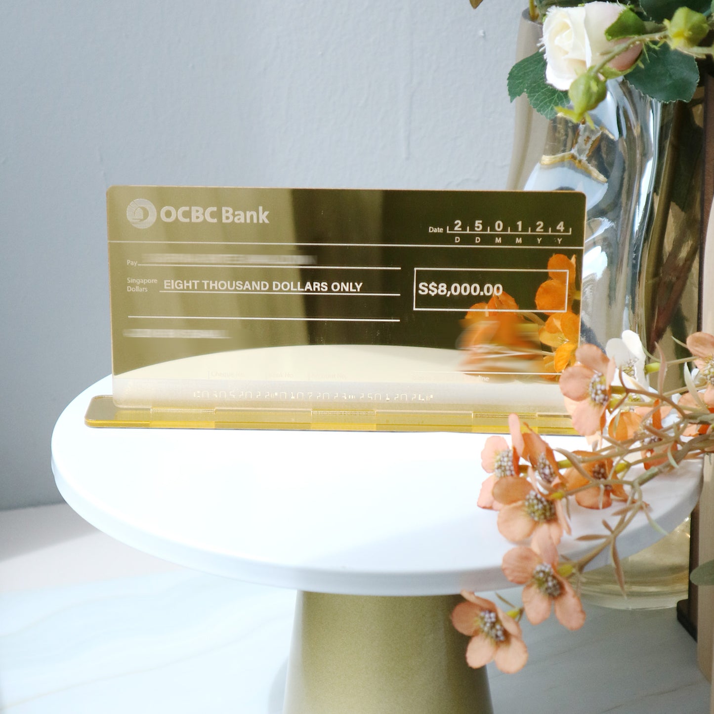 Mock Cheque Hantaran - Gold Mirror (Engraved) Acrylic Mock up Cheque