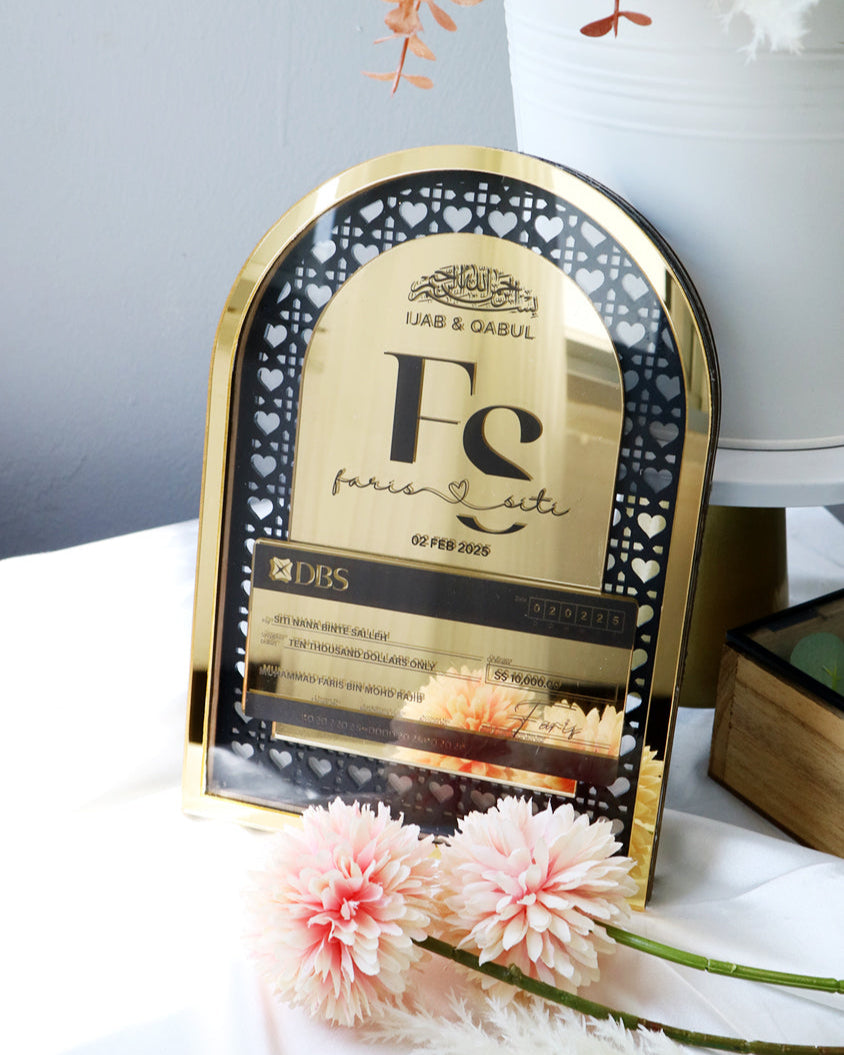 mock cheque display cheque hantaran dulang trays singapore weddings