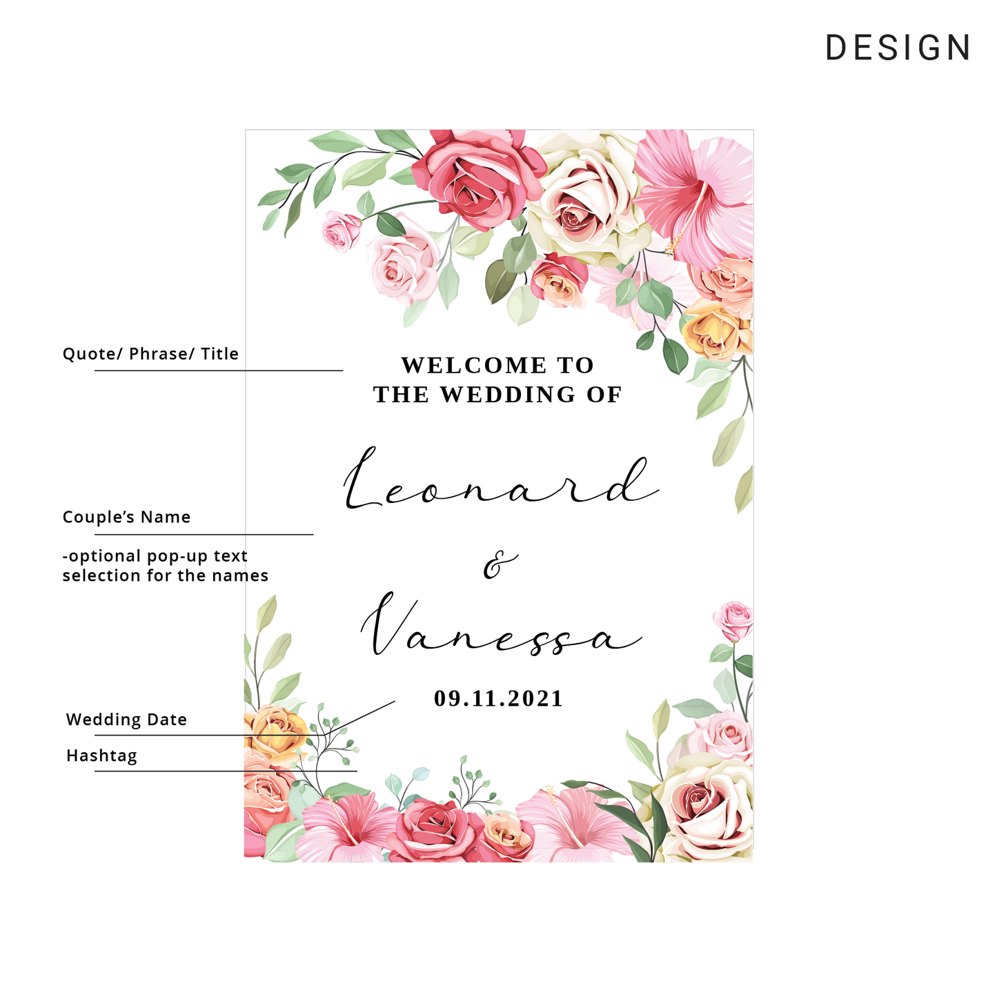 Wedding Welcome Sign - Rosy Elegance