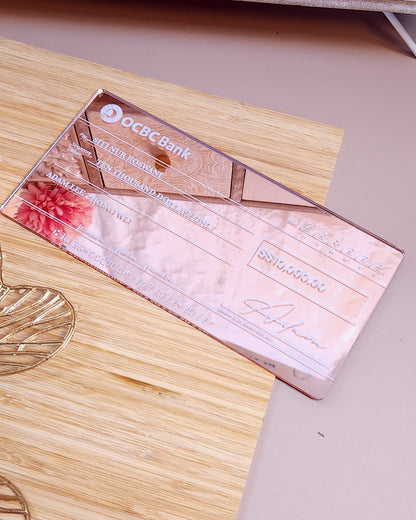 Personalized Mock Cheque Hantaran - Pink Mirror (White Mirror Text)