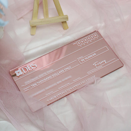 Personalized Mock Cheque Hantaran - Pink Mirror (White Mirror Text)