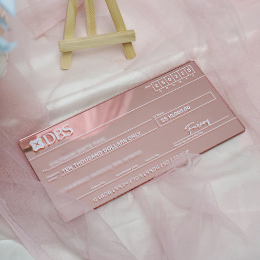 Personalized Mock Cheque Hantaran - Pink Mirror (White Mirror Text)