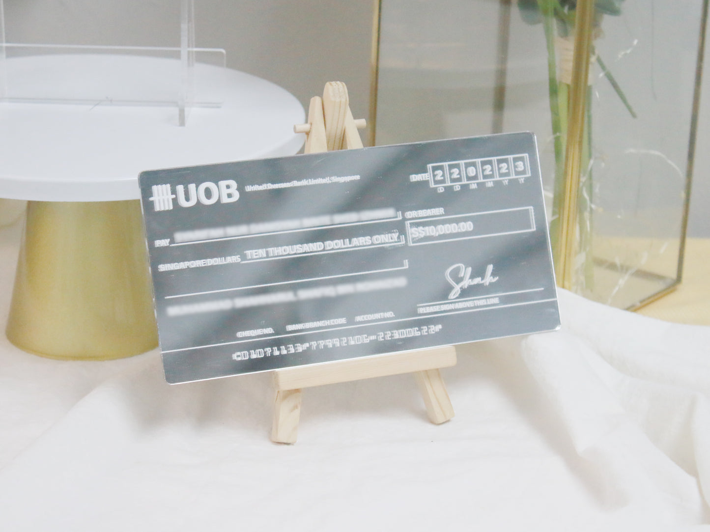 Personalized Mock Cheque Hantaran - Silver Mirror (White Printed Text)