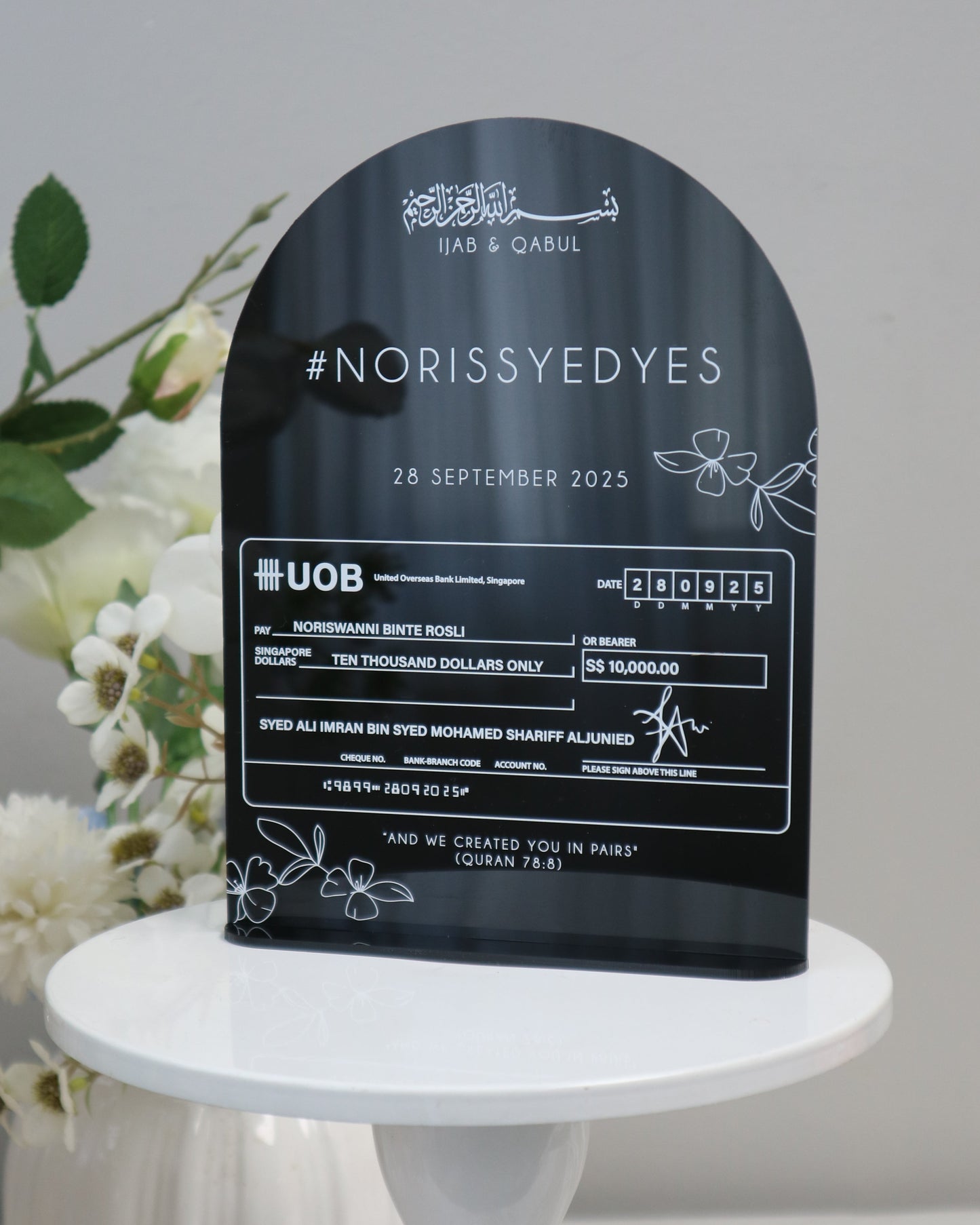 Personalized Mock Cheque Display - Veloura