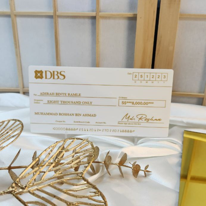 Mock Cheque Hantaran  - Matte White (Gold Printed Text)