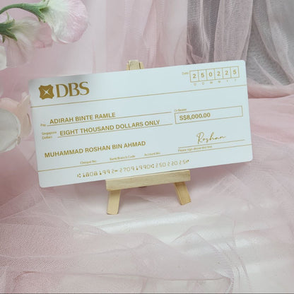 Mock Cheque Hantaran  - Matte White (Gold Printed Text)