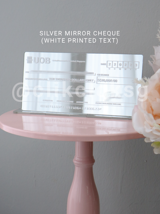 Self Standing Mock Cheque Hantaran - Silver Mirror Acrylic Mockup Cheque