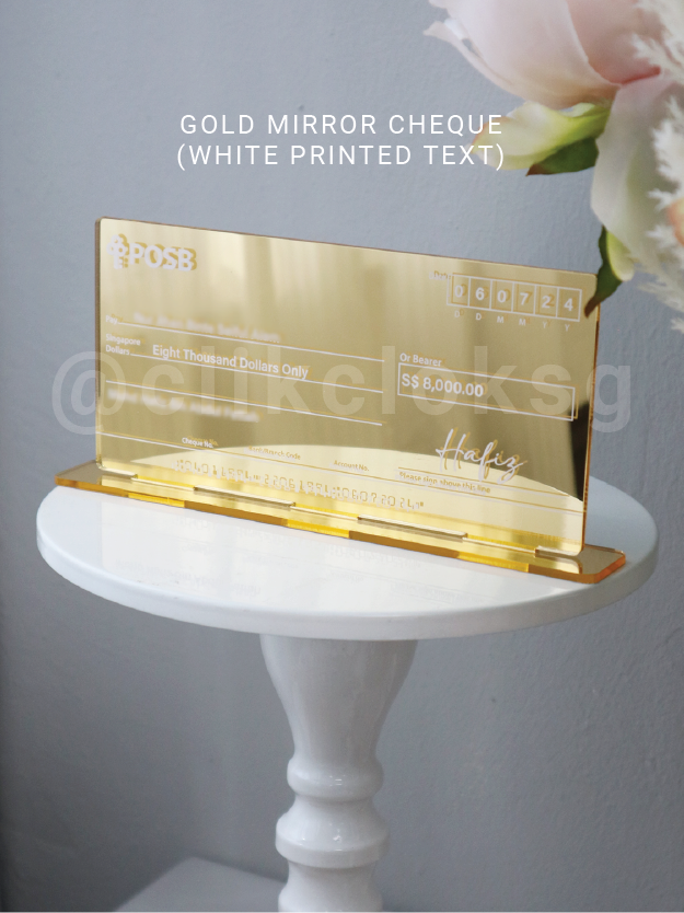 Self Standing Mock Cheque Hantaran - Gold Mirror Acrylic