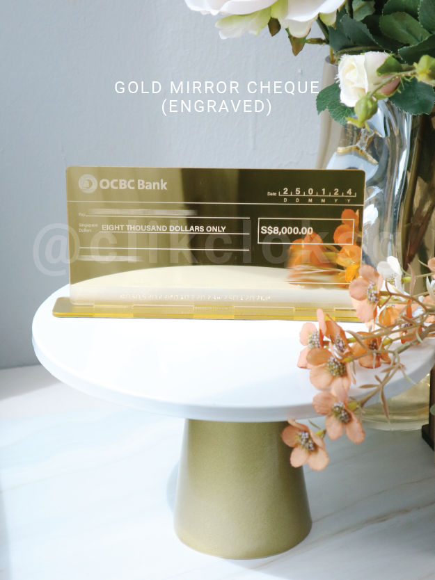 Self Standing Mock Cheque Hantaran - Gold Mirror Acrylic