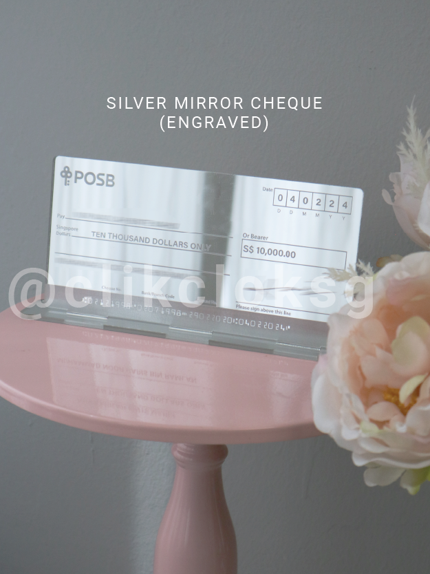 Self Standing Mock Cheque Hantaran - Silver Mirror Acrylic Mockup Cheque
