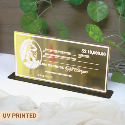 Mock Cheque Hantaran - Gold Mirror (White Printed Text)