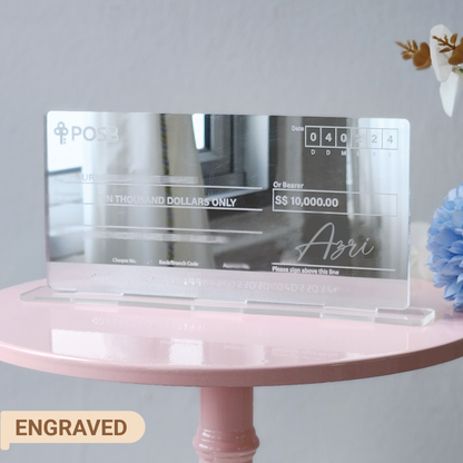 Mock Cheque Hantaran - Silver Mirror Acrylic (Engraved) Mock up Cheque