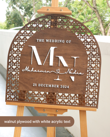 Wedding Sign - Earthy Rattan Heart Arch Personalised Welcome Sign