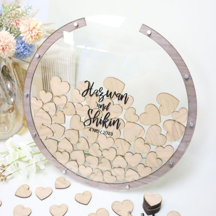 heartdrop guestbook wedding guestbook reception heart chips sign off well wishes event big days signmaker laser cut uv printing wedding singapore