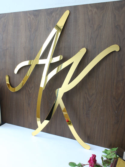 Backdrop Sign Monogram Wedding Sign Gold Mirror Acrylic Initial Name Signs