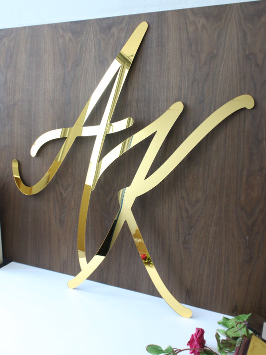 Backdrop Sign Monogram Wedding Sign Gold Mirror Acrylic Initial Name Signs
