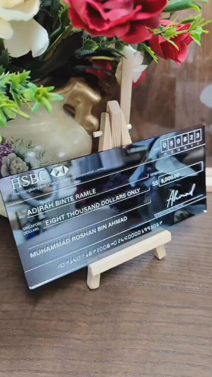 Mock Cheque Hantaran - Black Mirror (White Printed Text)