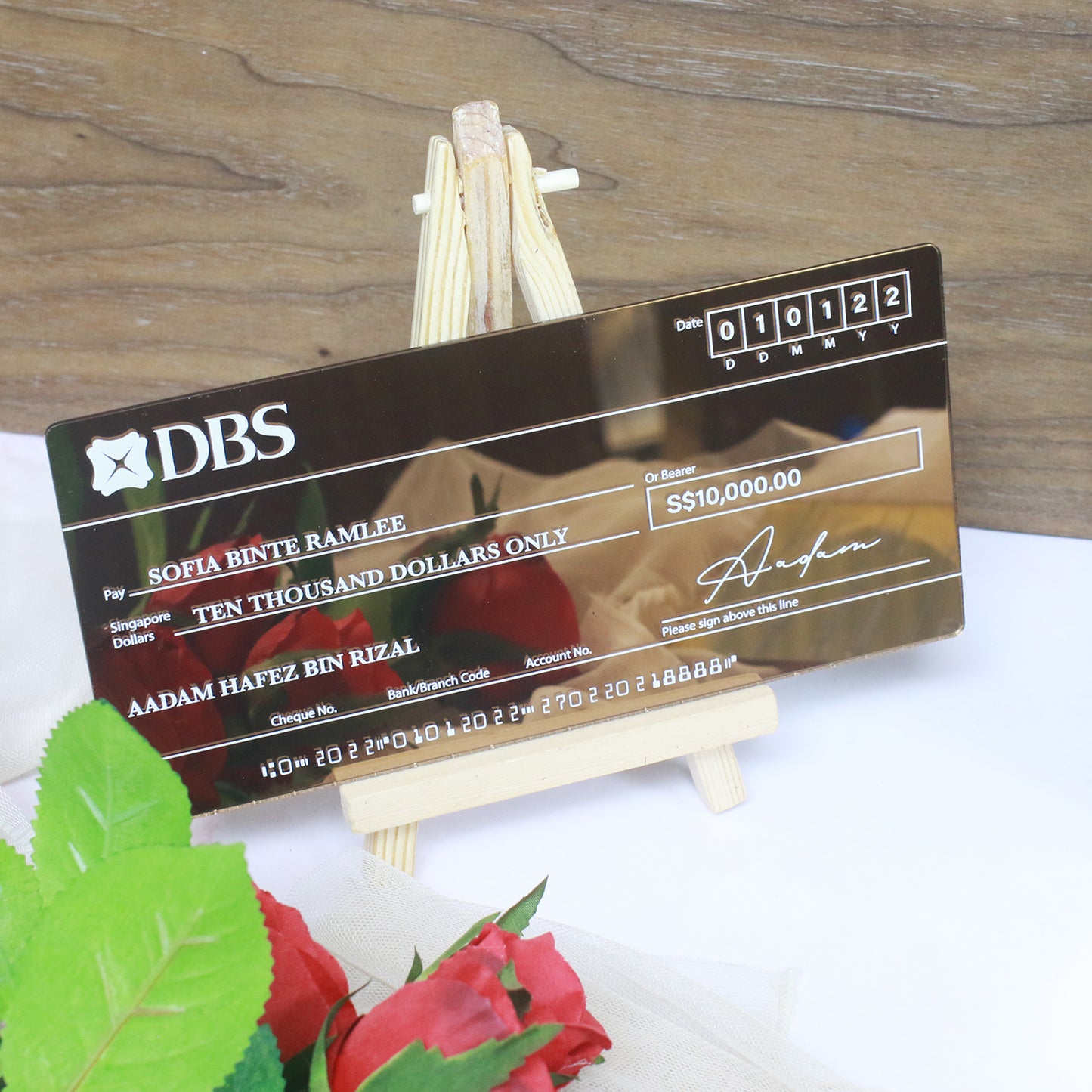 mock up cheque hantaran frame gift wedding decor ideas singapore acrylic cheques gift trays muslim malay weddings prize presentation anniversary award