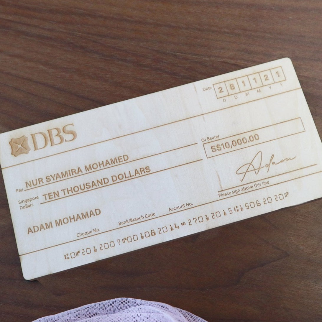 Light Wood Mock up Cheque - Clik Clok