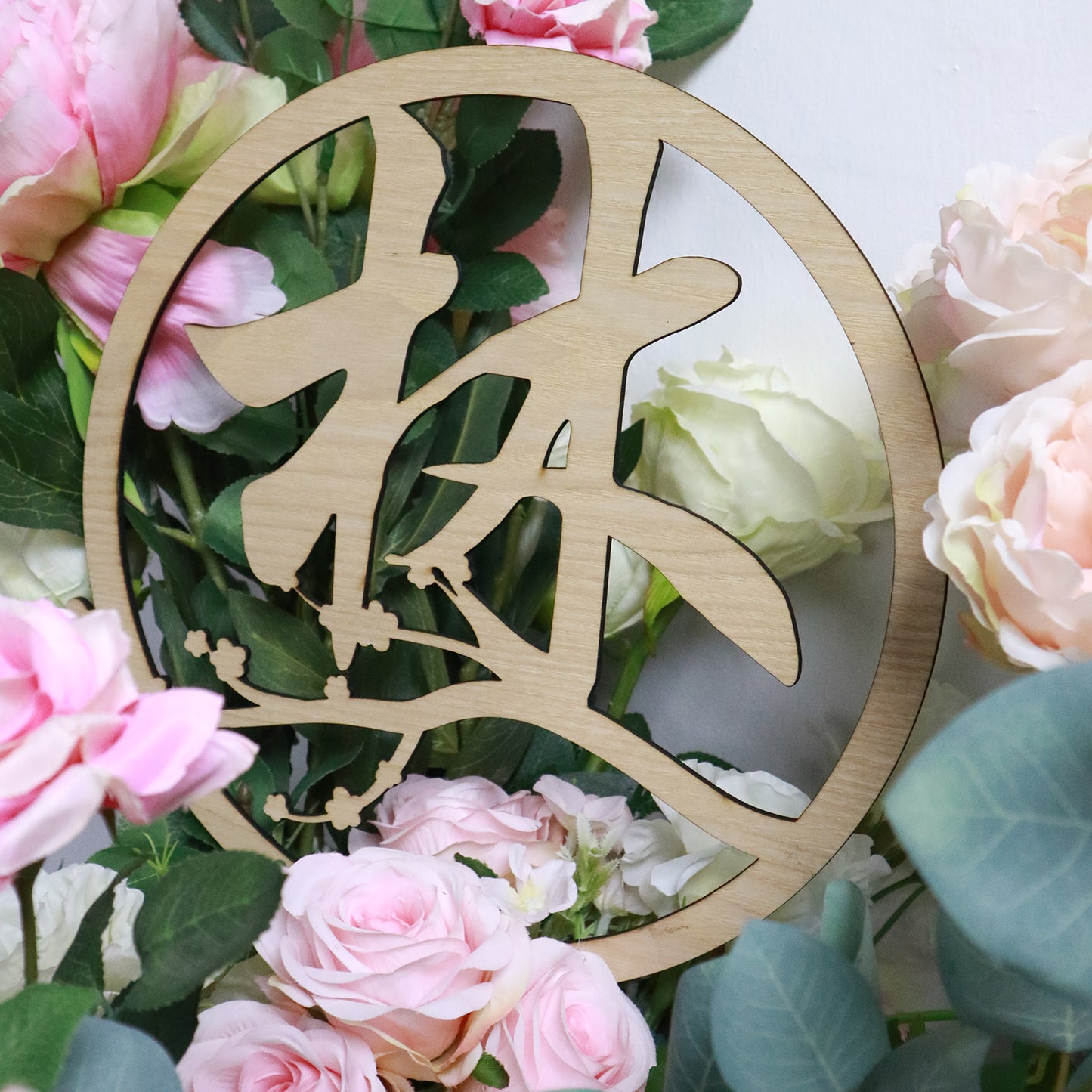 CNY reception decor wreath wooden laser cut backdrop