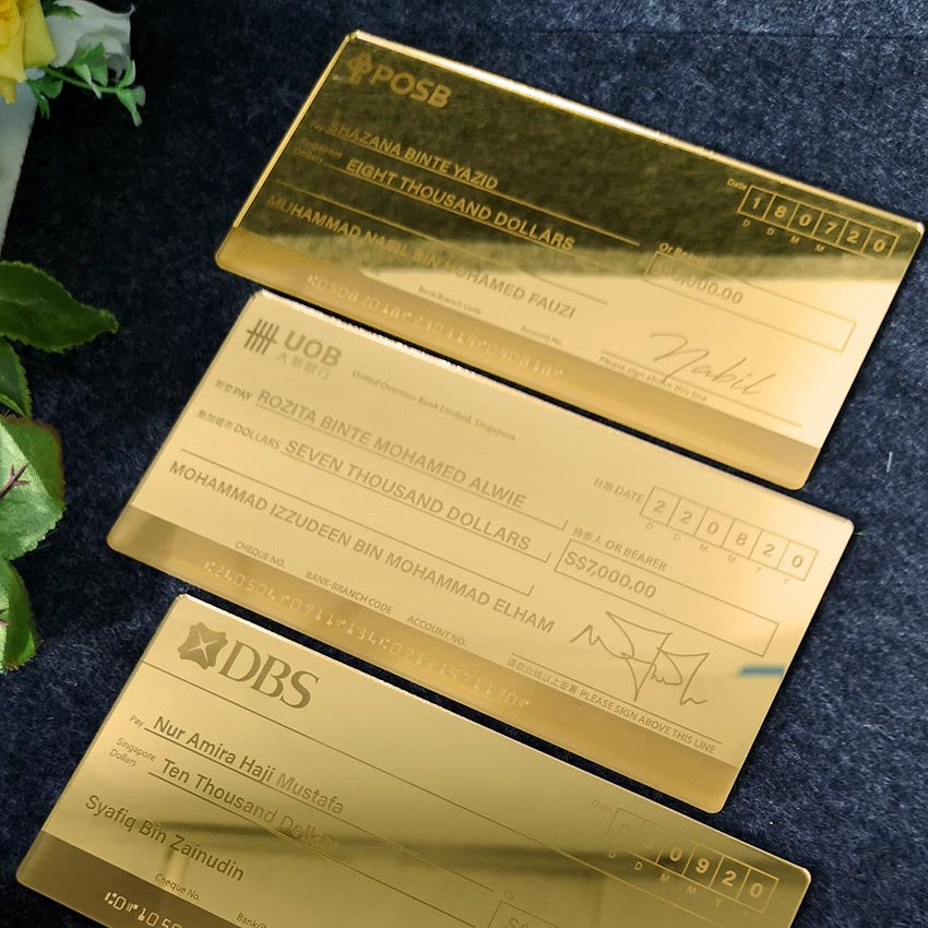 mock up cheque gold mirror mock cheque hantaran dulang tray 