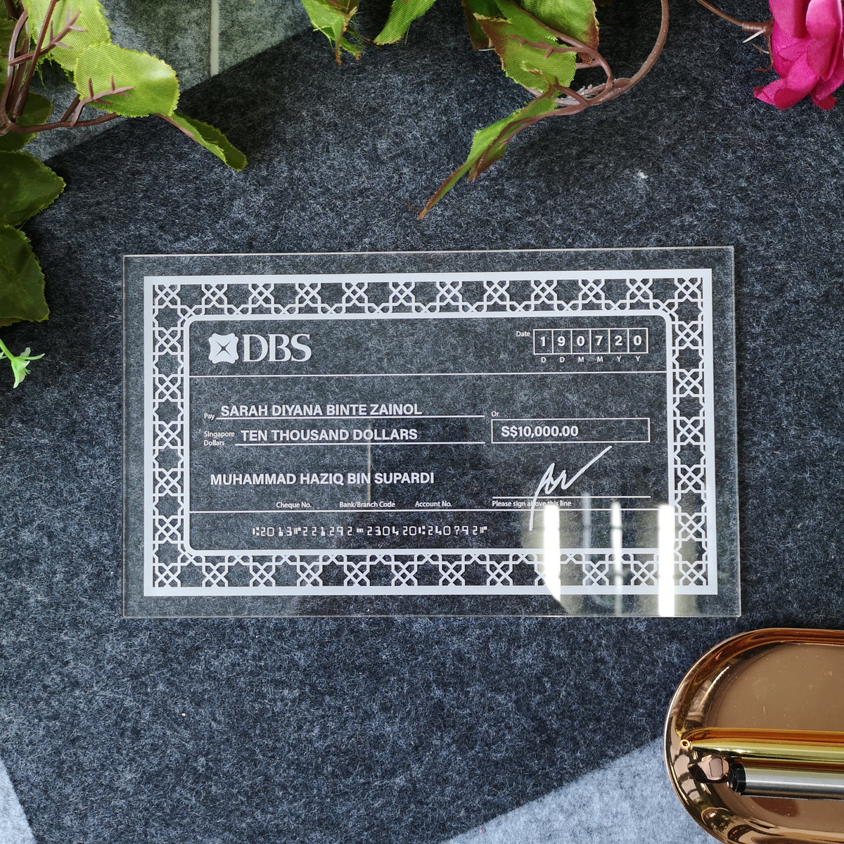Acrylic Cheque Mock Cheque Hantaran - Clear Acrylic Ornament Frame Display Cheque ...