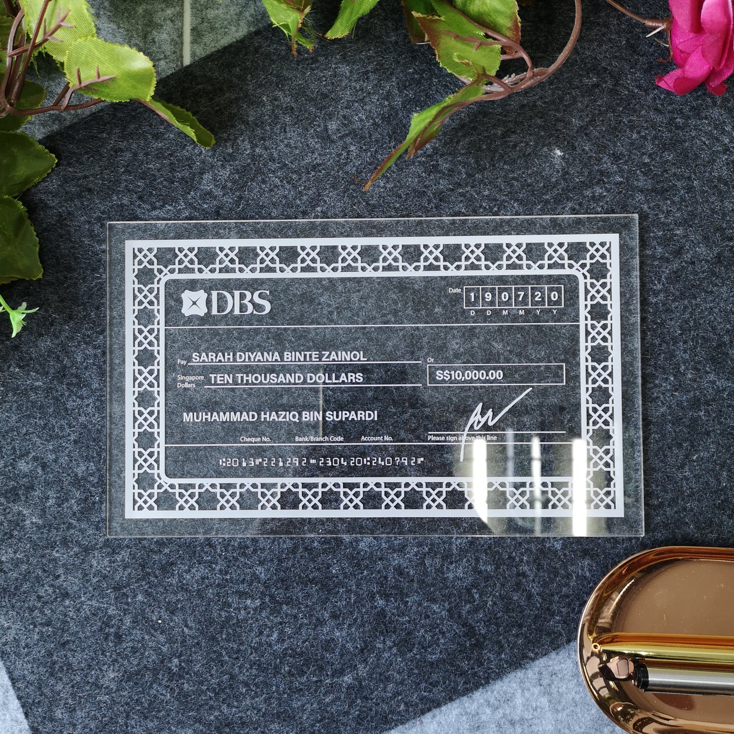 Mock up Cheque with Frame (Clear Acrylic) - Clik Clok