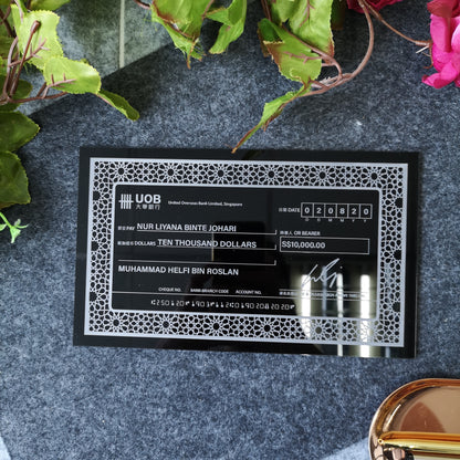 Mock up Cheque with Frame (Glossy Black Acrylic) - Clik Clok