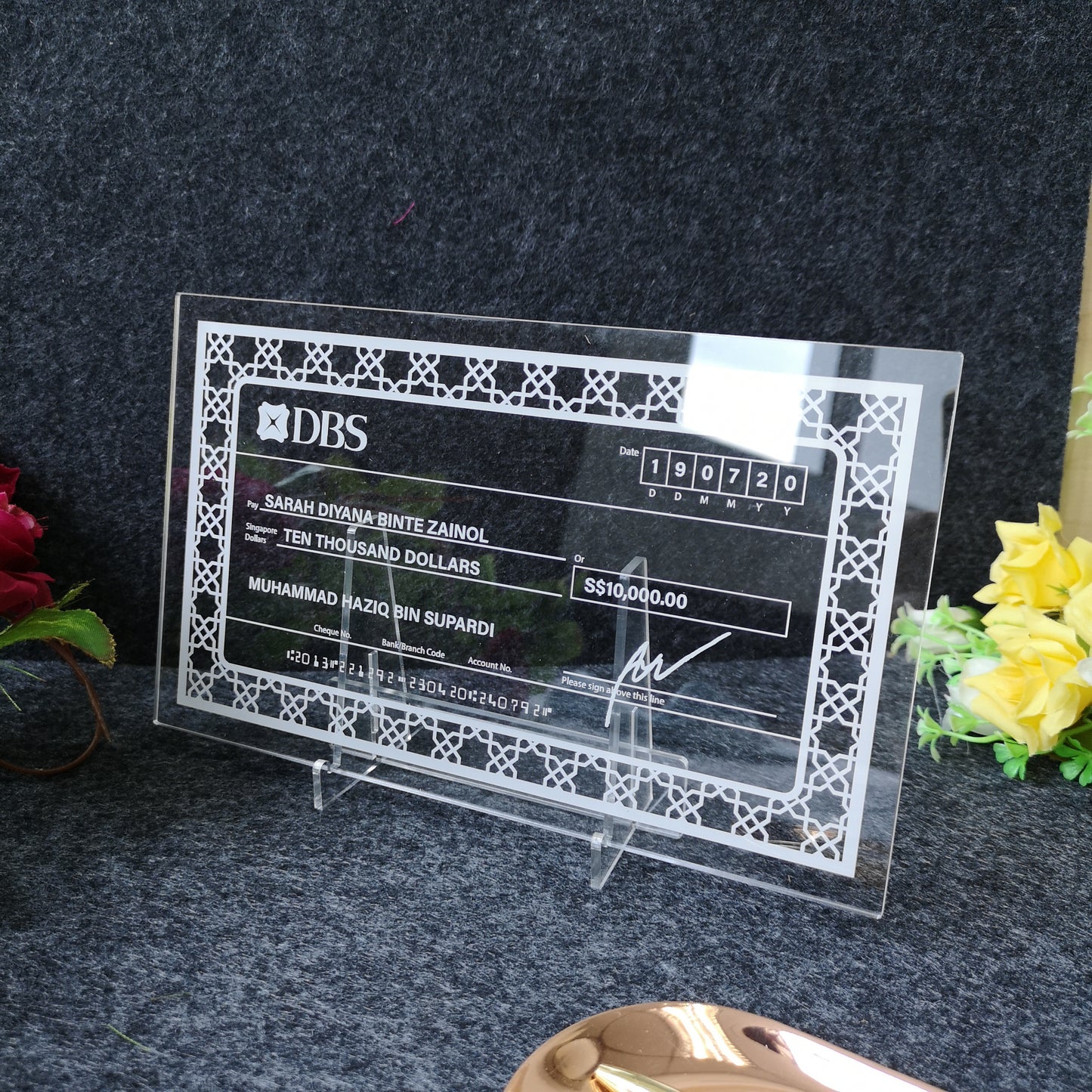 Mock up Cheque with Frame (Clear Acrylic) - Clik Clok