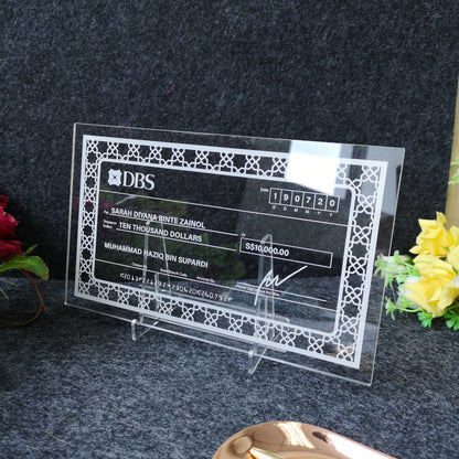 Mock up Cheque with Frame (Clear Acrylic) - Clik Clok
