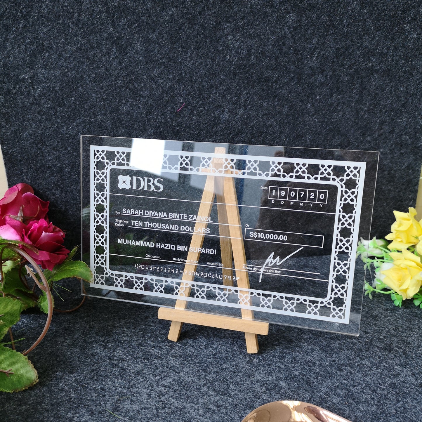 Mock up Cheque with Frame (Clear Acrylic) - Clik Clok