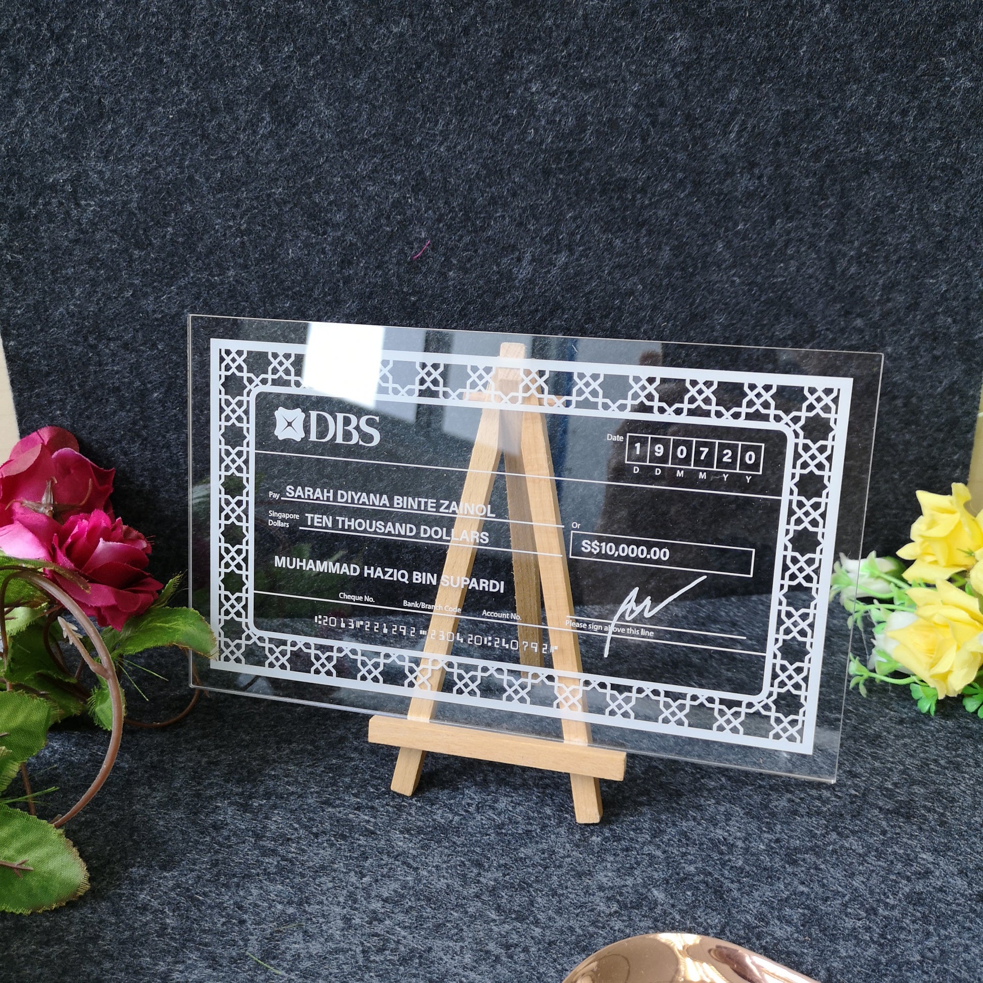 Mock up Cheque with Frame (Clear Acrylic) - Clik Clok