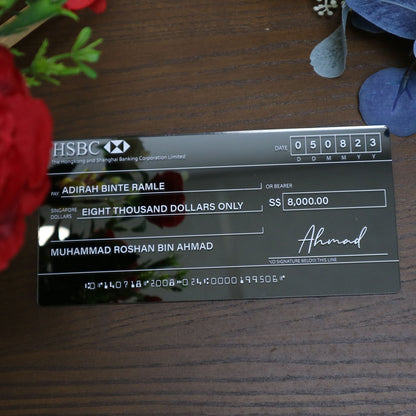 Mock Cheque Hantaran - Black Mirror (White Printed Text)